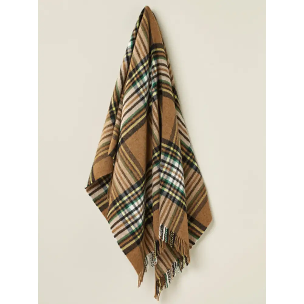 St Ives Check Pure New Wool Throw - Camel - Throws & Blankets