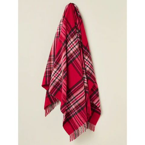 St Ives Check Pure New Wool Throw - Red - Throws & Blankets