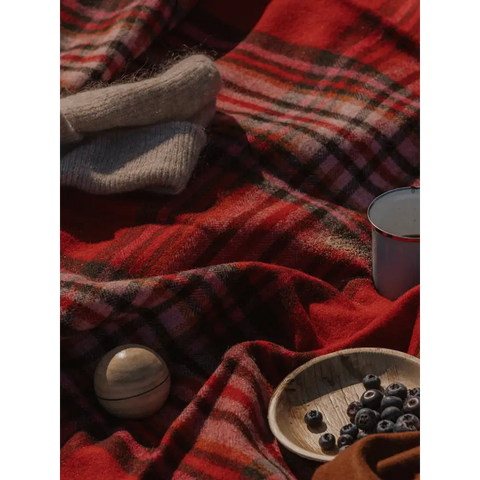 St Ives Check Pure New Wool Throw - Red - Throws & Blankets