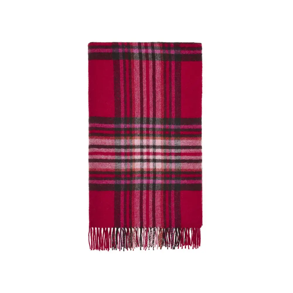 St Ives Check Pure New Wool Throw - Red - Throws & Blankets