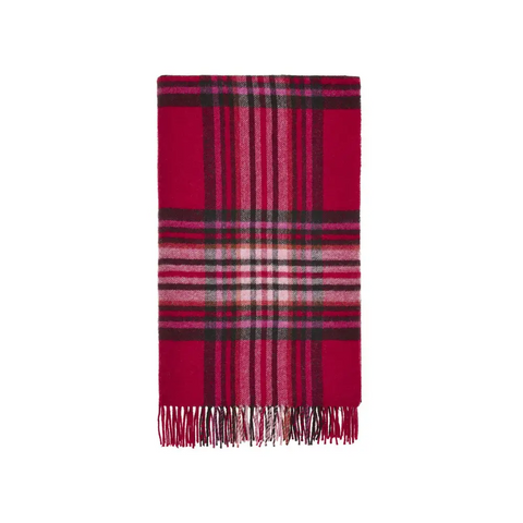 St Ives Check Pure New Wool Throw - Red - Throws & Blankets