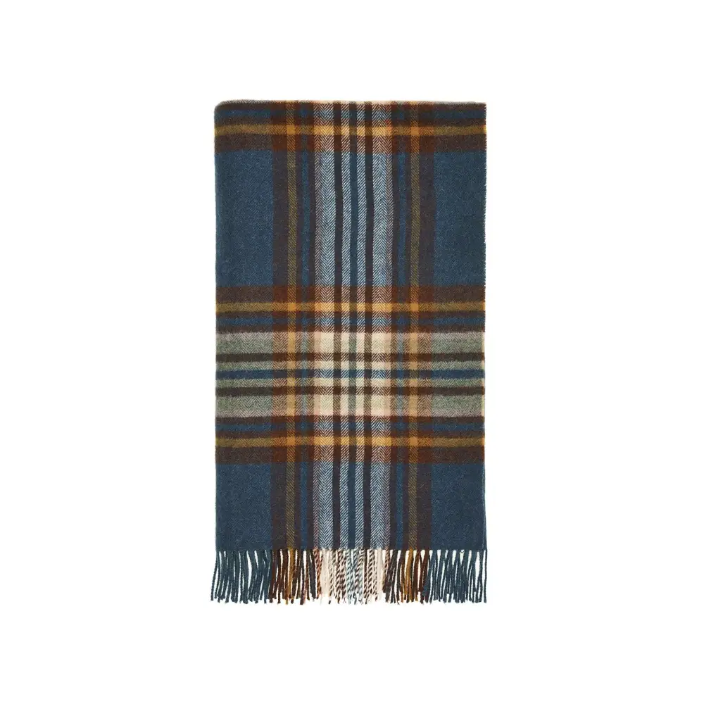 St Ives Check Pure New Wool Throw - Teal - Throws & Blankets