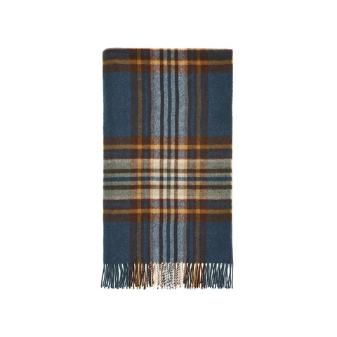 St Ives Check Pure New Wool Throw - Teal - Throws & Blankets