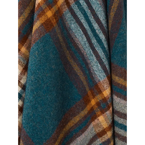 St Ives Check Pure New Wool Throw - Teal - Throws & Blankets