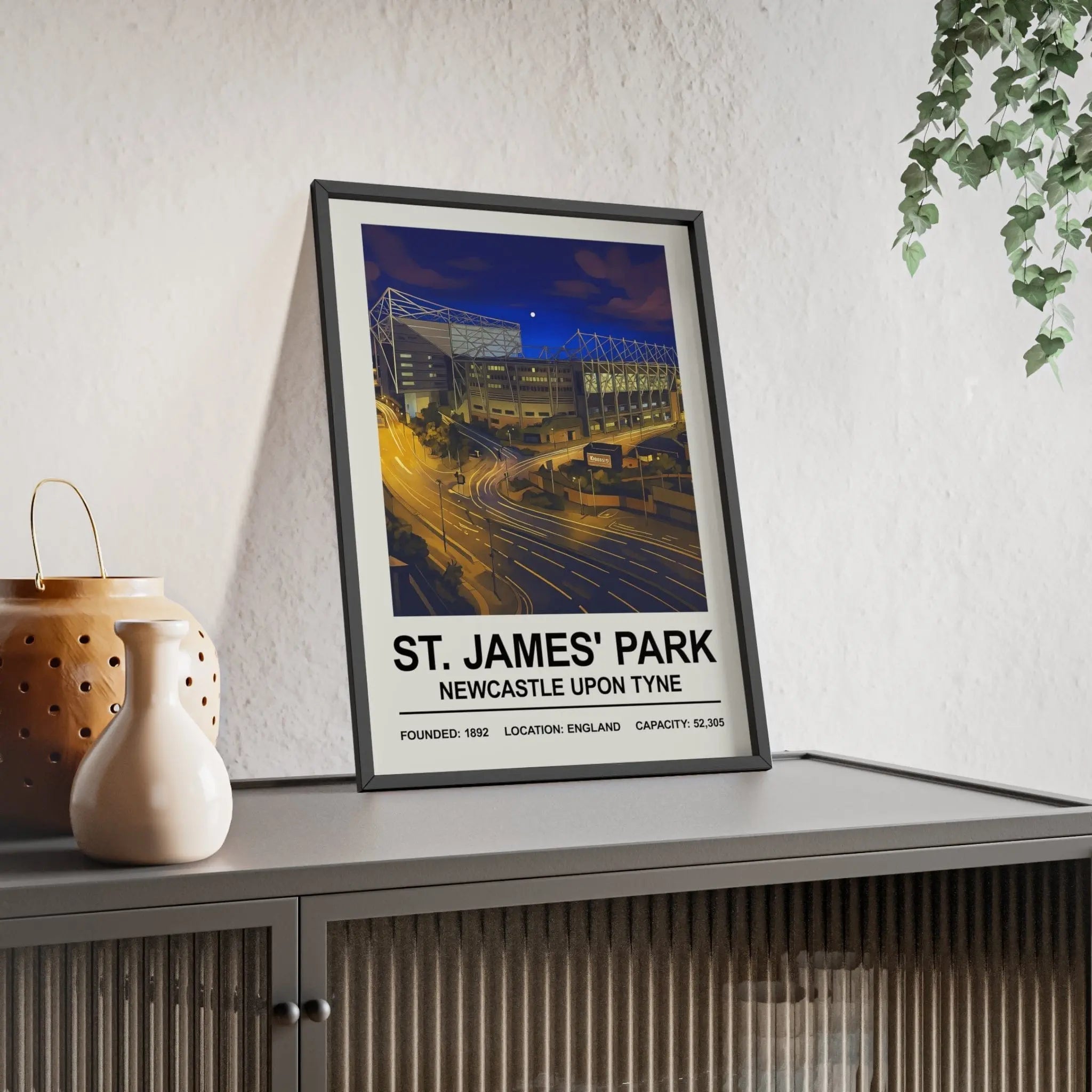 Black-framed night edition stadium print of st james park newcastle perfect for football fans wall decor