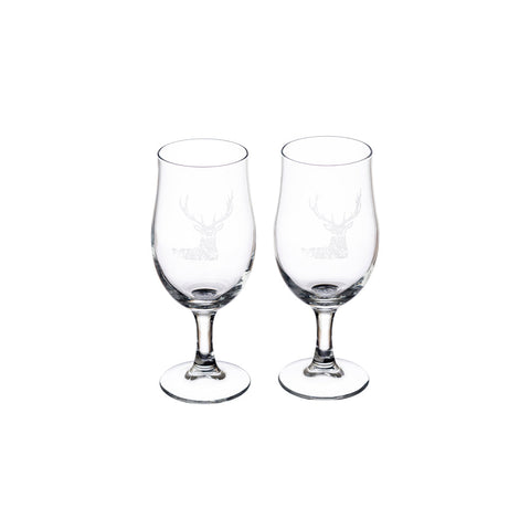 Clear glass stag craft beer glasses set of 2 with etched deer designs perfect for craft beer drinking