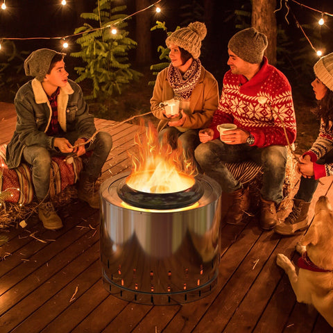 Stainless steel smokeless fire pit with oxygen-enriched fire technology silver premium stainless steel black top and slotted base