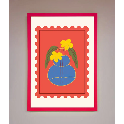 Stamp Plant Framed Wall Art - B0 (100 x 141 cm) / Neon Pink - Framed Print