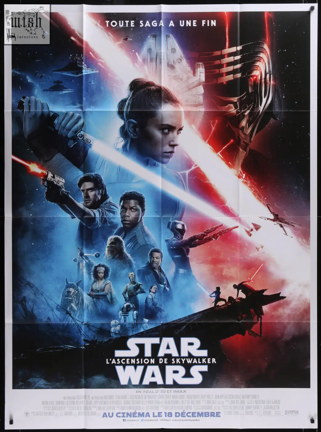 Official french one panel movie poster for star wars the rise of skywalker featuring characters and spacecraft design
