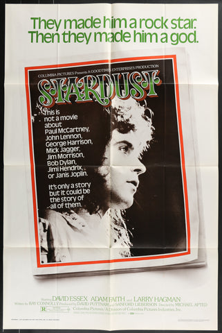Vintage black and white stardust 1974 original us movie poster with red green title and musician names like paul mccartney john lennon