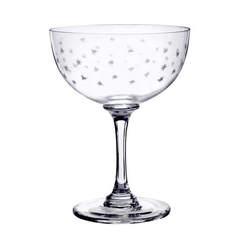 Large Crystal Champagne Saucers with Stars Design