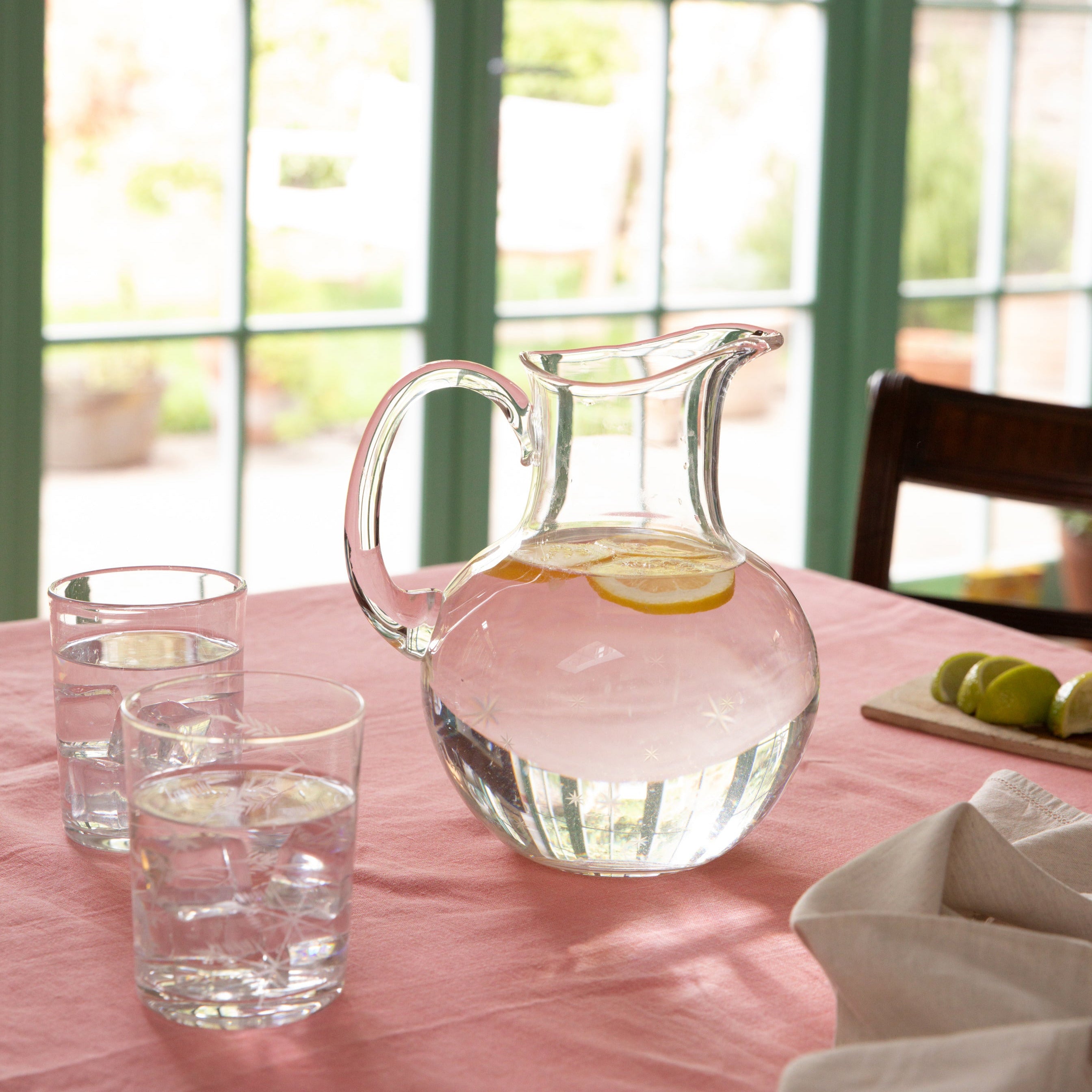 A Large Crystal Water Jug with Stars Design