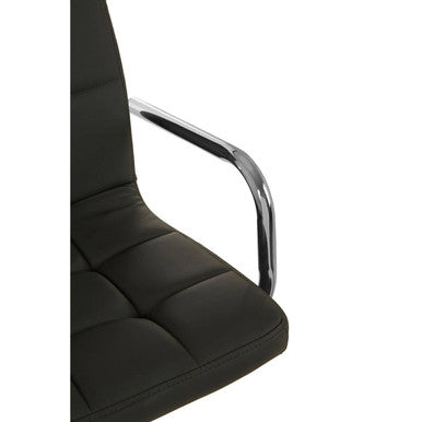 Black quilted leather office chair with chrome armrests in starz grey leather effect bar style design