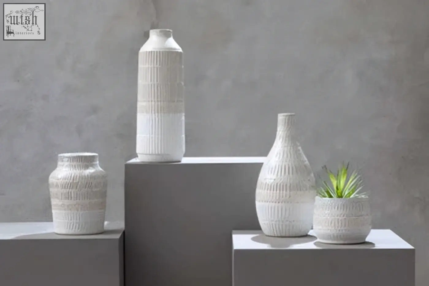 White ceramic steen large vase with textured ribbed surface made of glazed stoneware perfect large vase decor