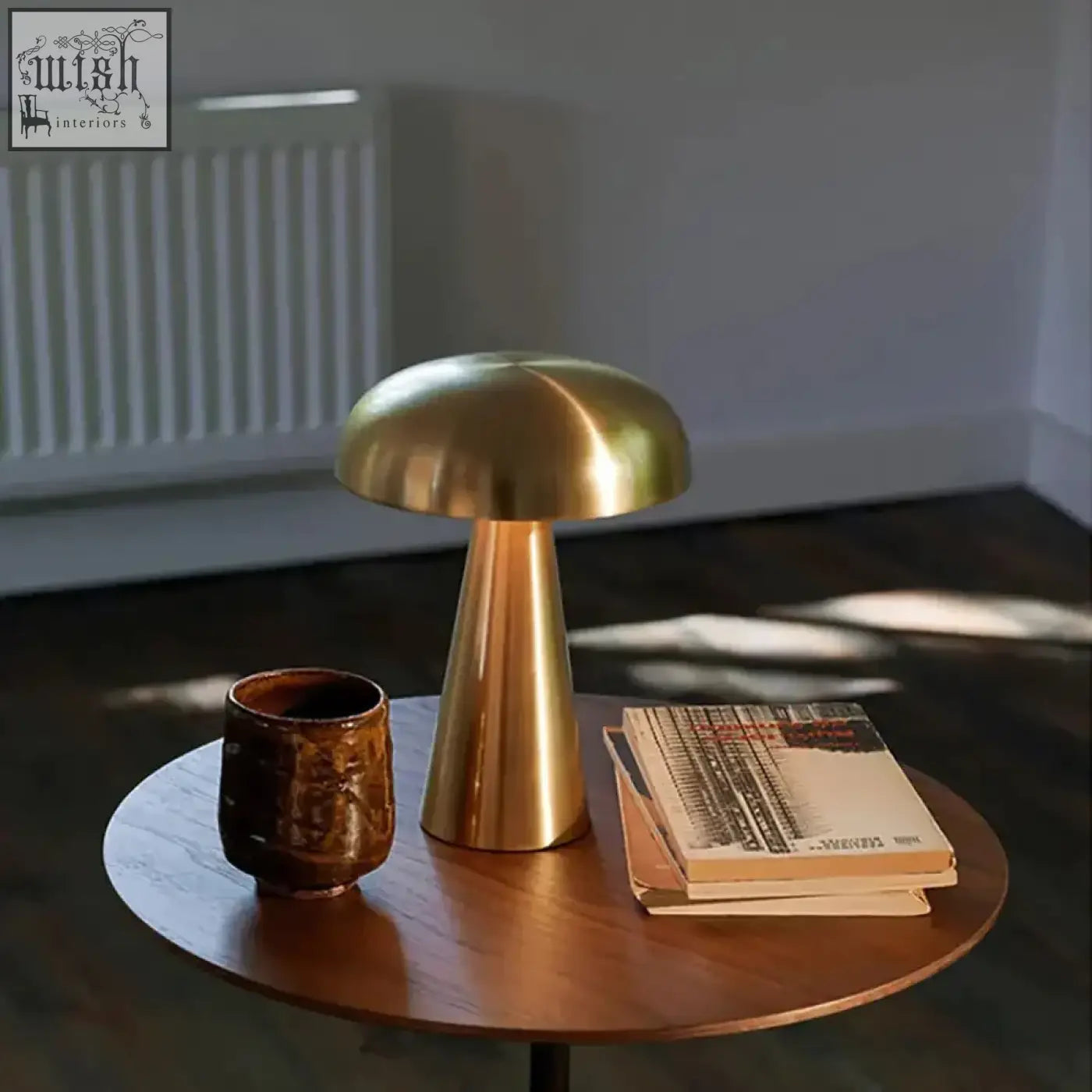 Brass stella rechargeable table lamp with built-in rechargeable battery led bulbs and smooth mushroom shape