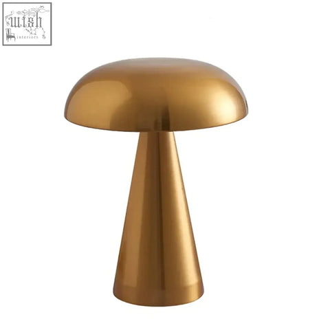 Gold-finished stella rechargeable table lamp with built-in rechargeable battery and led bulbs in a sleek mushroom shape