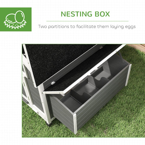 PawHut Chicken Coop, Wooden Outdoor Hen House with Nesting Box, Openable Waterproof Top, Pull-Out Tray, 150 x 100 x 97cm