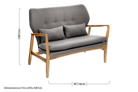 Stockholm 2 Seat Grey Sofa With Birchwood Frame
