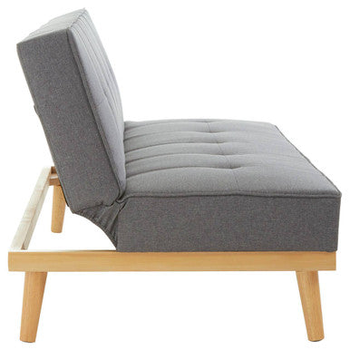 Stockholm 3 seat grey sofa bed with grey tufted fabric and light wood legs perfect as a comfy grey sofa bed