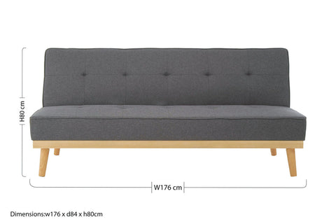 Stockholm 3 seat grey sofa bed with grey upholstered fabric, wooden legs, and tufted backrest as a grey sofa bed