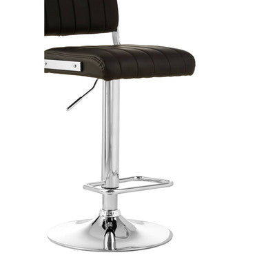 Stockholm black channel padded bar stool with chrome metal frame and footrest in black channel design seat style