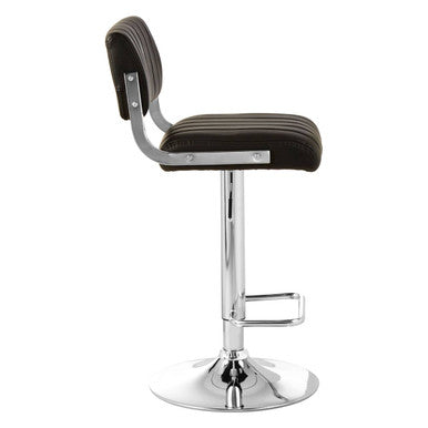 Stockholm black channel bar stool with black striped seat and chrome metal frame with footrest
