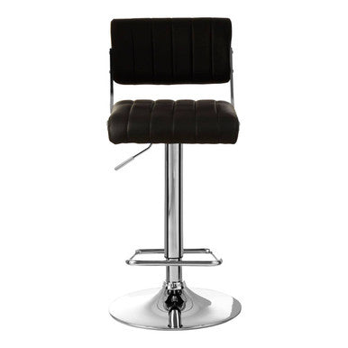 Stockholm black channel bar stool with black channel design seat and chrome metal frame on circular base