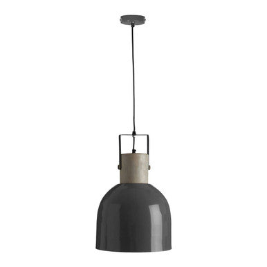 Dark gray metal stockholm light grey pendant light with cylindrical beige accent and black cord hanging fixture