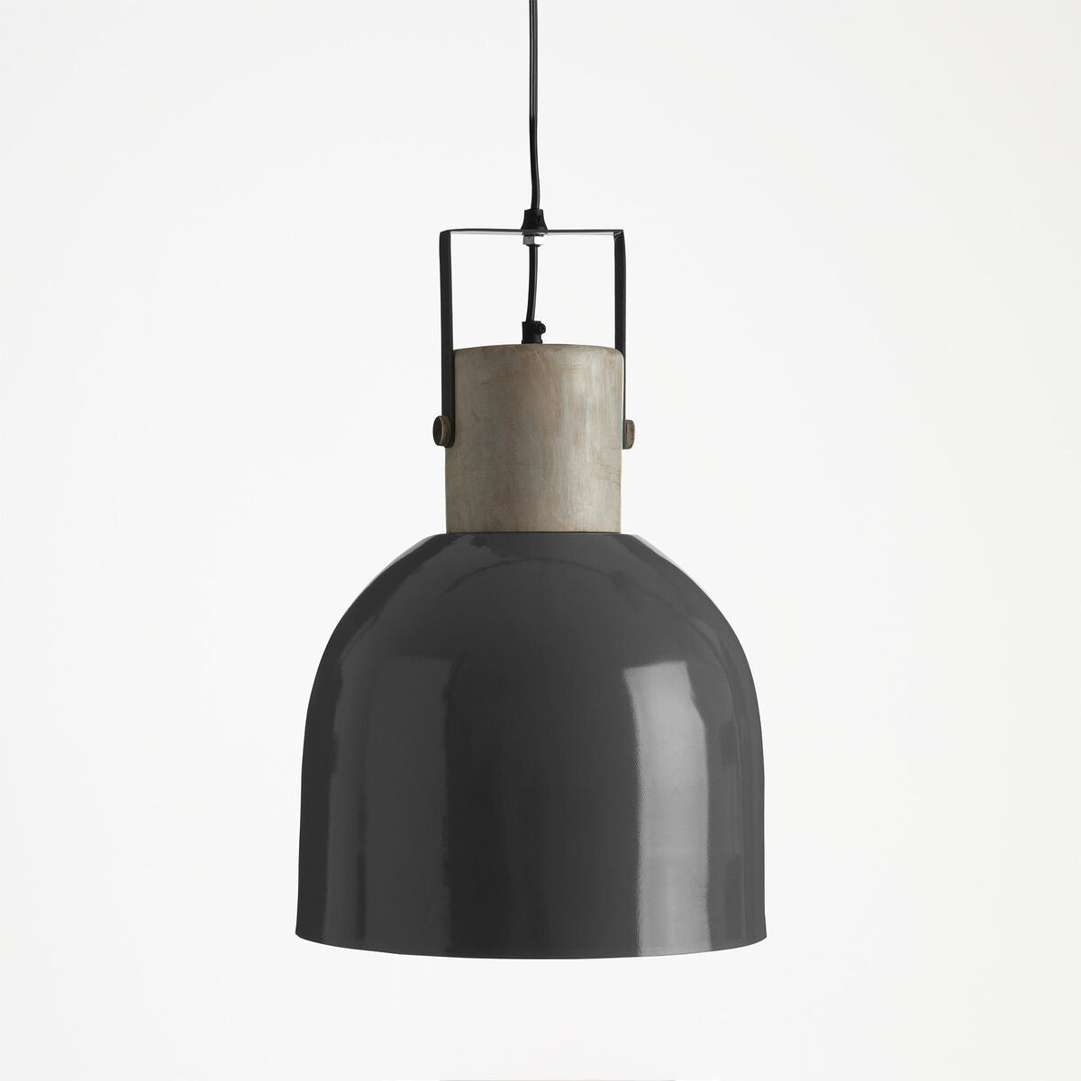 Dark gray metallic stockholm light grey pendant light with matte concrete collar and black metal suspension hardware