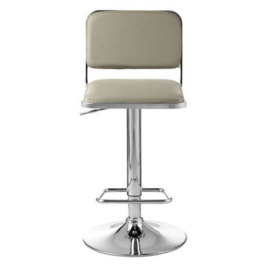 Beige upholstered stockholm light grey bar stool with chrome base and metal pedestal frame for kitchen or bar seating