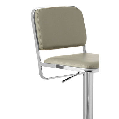 Beige upholstered stockholm light grey bar stool with chrome base and adjustable height metal frame