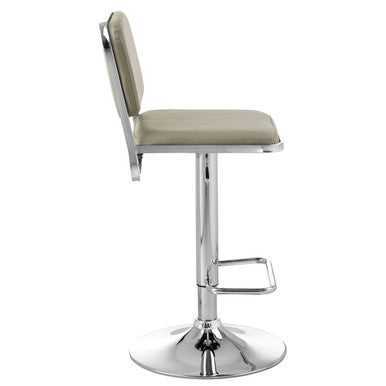 Chrome finished bar stool with beige upholstered seat and backrest featuring stockholm light grey chrome base