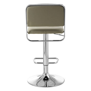 Chrome finished bar stool with beige upholstered seat and backrest featuring stockholm light grey seat and chrome base