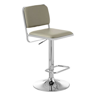 Chrome base bar stool with stockholm light grey upholstered seat and backrest in a sleek modern design