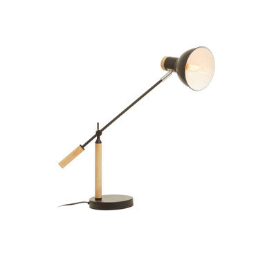 Stockholm matte black table lamp with sleek adjustable arm and black and wood matte black table design