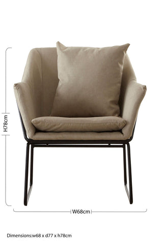 Beige upholstered stockholm stone armchair with black metal frame and cushioned seat and backrest