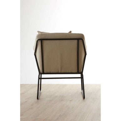 Beige upholstered stockholm stone armchair with a black metal frame perfect for stylish seating at home
