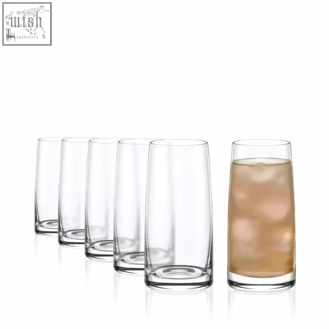Clear glass stolzle experience highball glasses filled with light beverage and ice for soft drinks set of 6 480ml