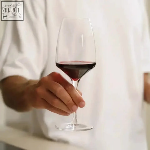 A stolzle experience red wine glass with a slender stem and wide bowl holding deep red wine 450ml set of 6