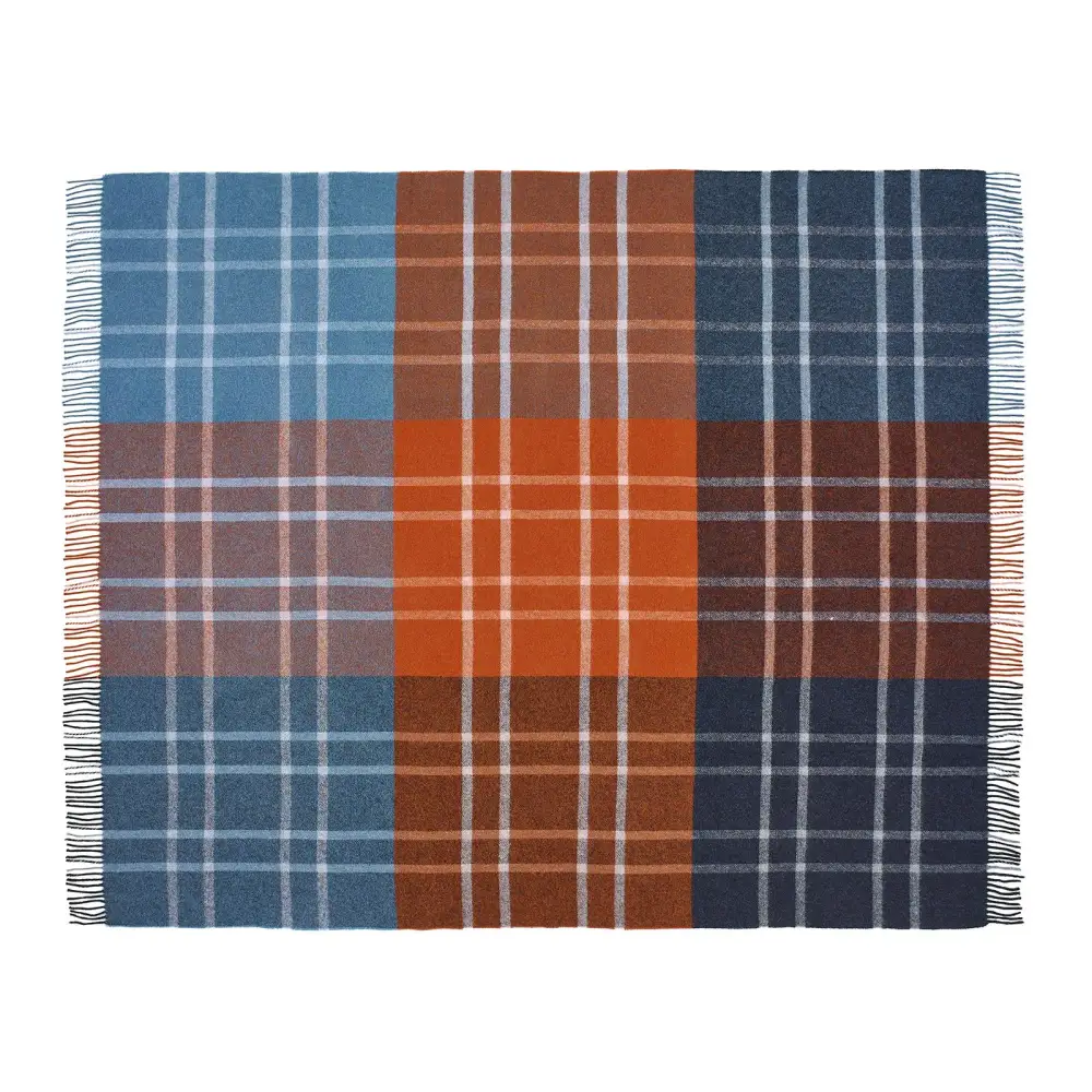 Stormness Check Pure New Wool Throw - Brick/Navy - Throws & Blankets