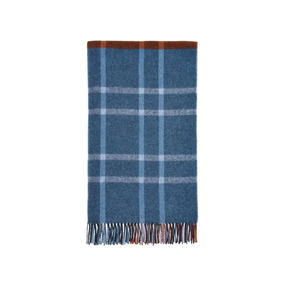 Stormness Check Pure New Wool Throw - Brick/Navy - Throws & Blankets