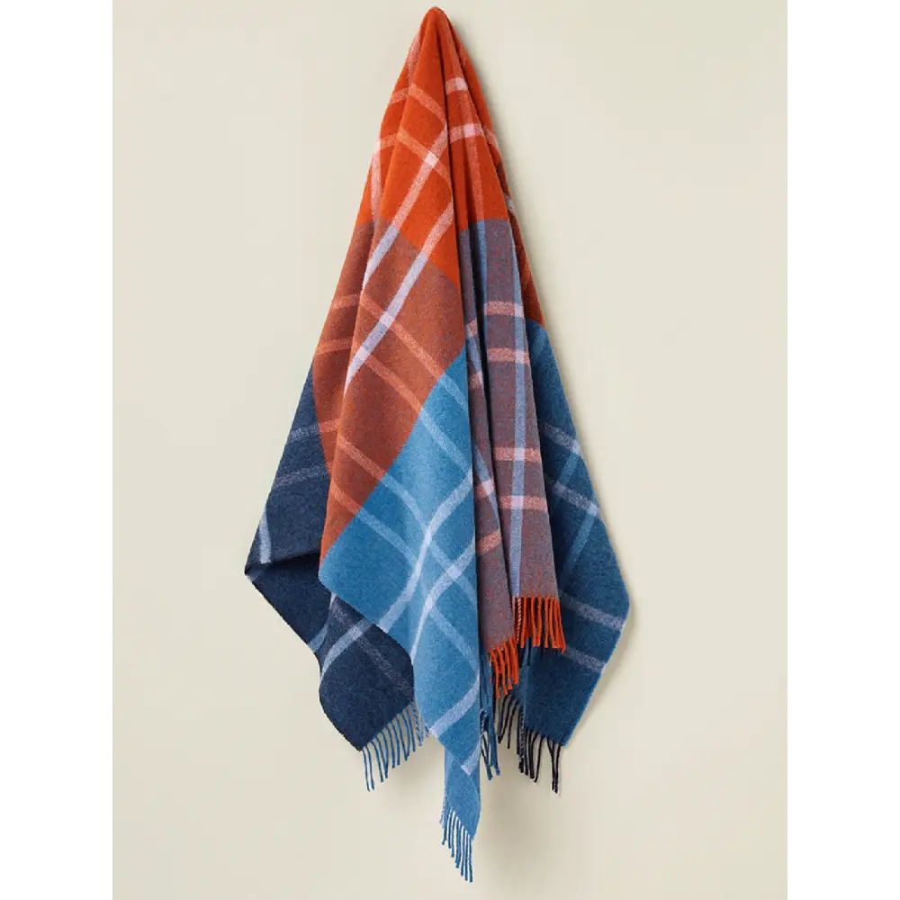 Stormness Check Pure New Wool Throw - Brick/Navy - Throws & Blankets