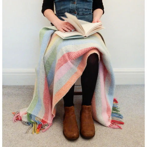 Stripe Pure New Wool Throw - Rainbow Grey - Small - Throws & Blankets