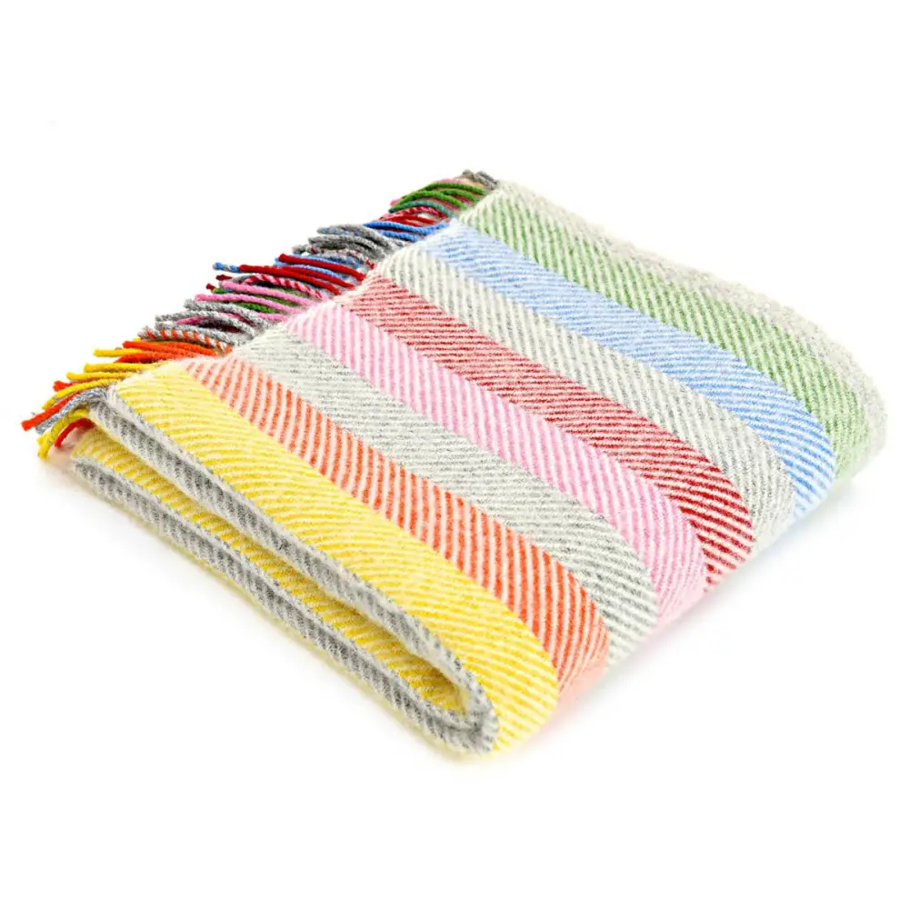 Stripe Pure New Wool Throw - Rainbow Grey - Standard - Throws & Blankets