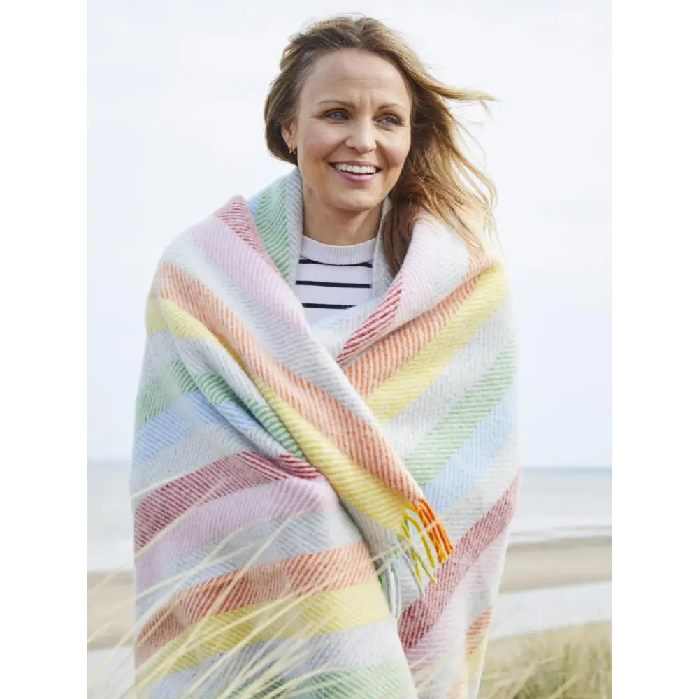 Stripe Pure New Wool Throw - Rainbow Grey - Throws & Blankets