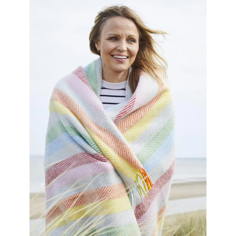 Stripe Pure New Wool Throw - Rainbow Grey - Throws & Blankets