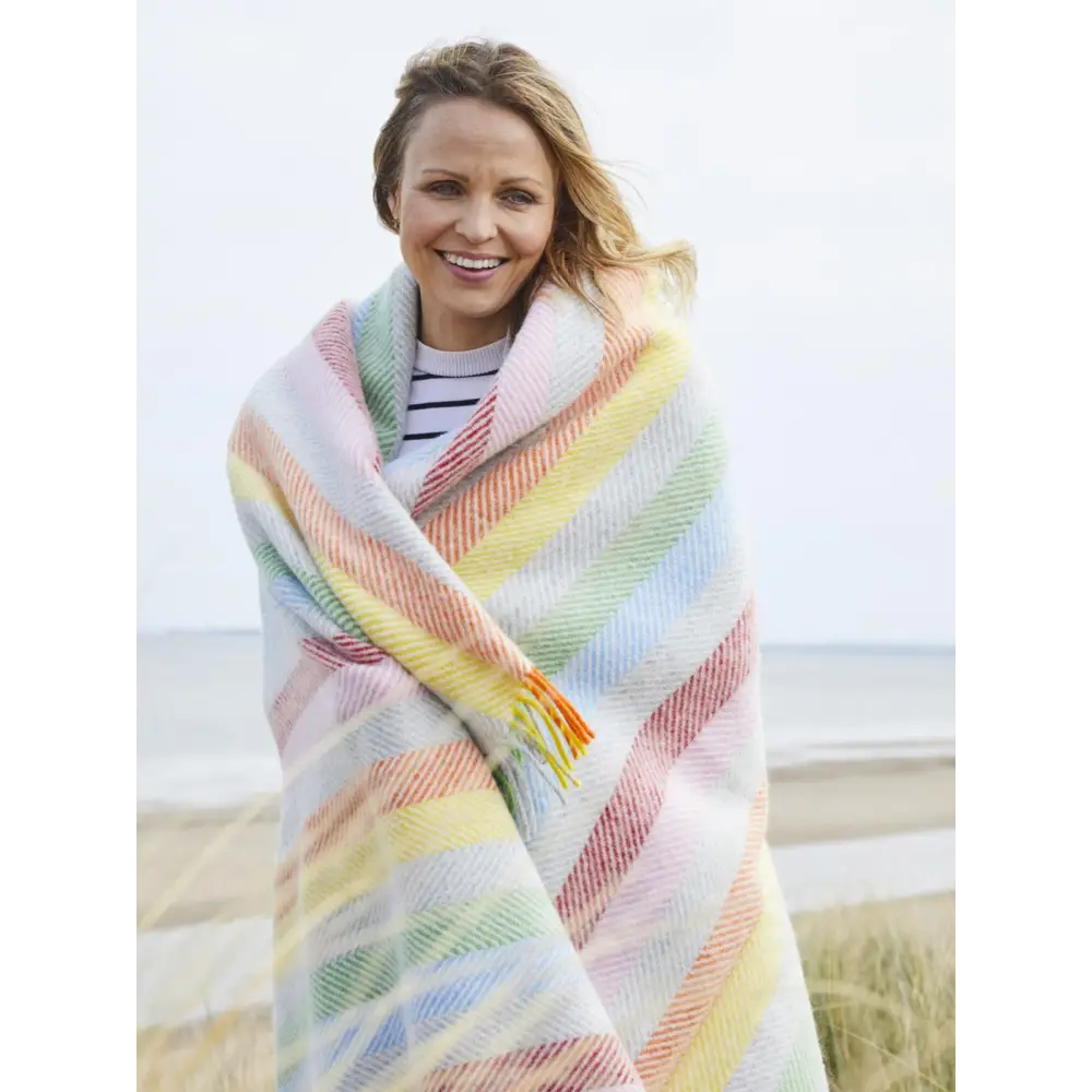 Stripe Pure New Wool Throw - Rainbow Grey - Throws & Blankets