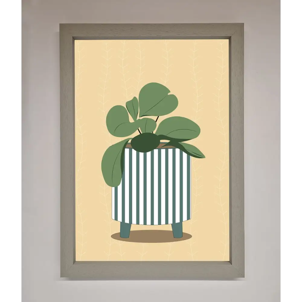 Striped Potted Plant Framed Wall Art - A3 (29.7 x 42 cm) / Grey - Framed Print