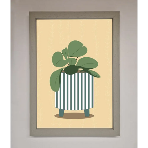 Striped Potted Plant Framed Wall Art - A3 (29.7 x 42 cm) / Grey - Framed Print