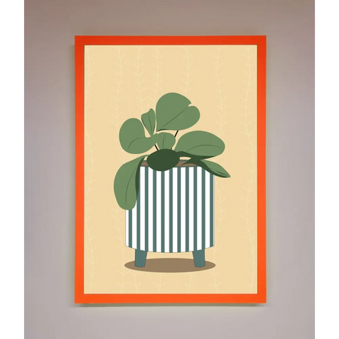 Striped Potted Plant Framed Wall Art - A3 (29.7 x 42 cm) / Neon Orange - Framed Print